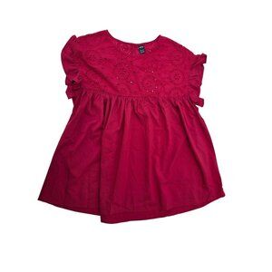 Girls Red Eyelet Flutter Sleeve Top By Shein Size S